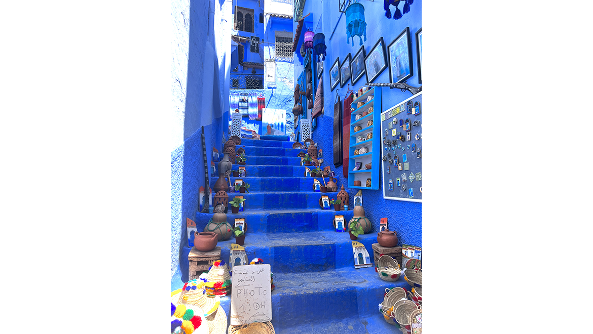 Creative crafts seen in the beautiful blue streets of Chefchaouen in Morocco