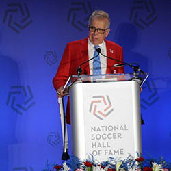 Franciscio Marcos speaking at his induction into the National Soccer Hall of Fame