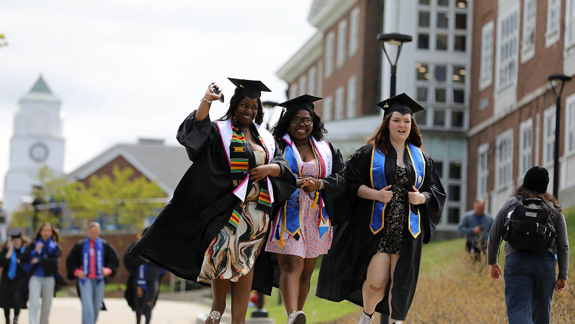 Hartwick College graduates before Last Walk on Founders' Way
