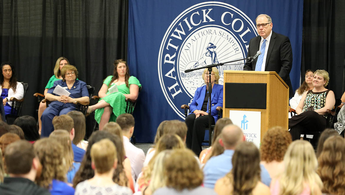 Hartwick College Interim President Mullen speaking at School of Nursing Class of 2024 Pinning Ceremony