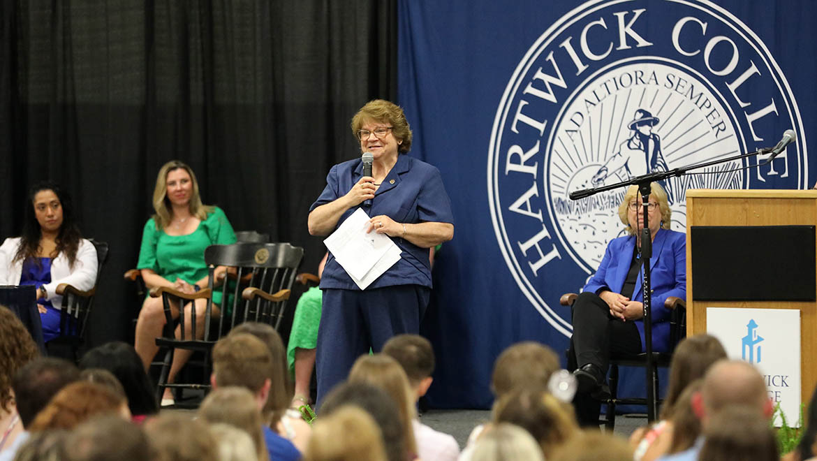 Hartwick College School of Nursing faculty member Melody Best speaking at Nurses Pinning Ceremony