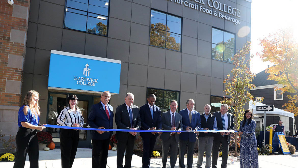 Ribbon Cutting on Dietz Street, Oneonta at the opening of the new Hartwick College Center for Craft Food & Beverage Baking Innovation Lab