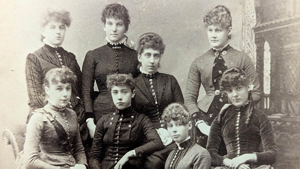 Eva Newton with Hartwick Seminary Zetasophians, 1887