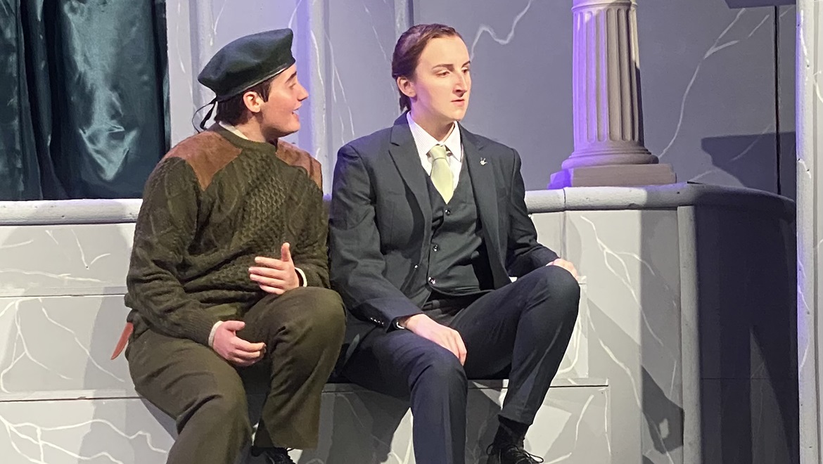 Hartwick students on stage in performance of Antigone
