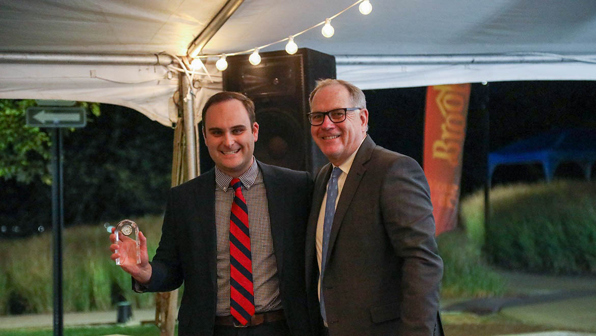 Troy J. Johnstone with Hartwick College President Mullen during Alumni Association Awards ceremony, True Blue Weekend 2024