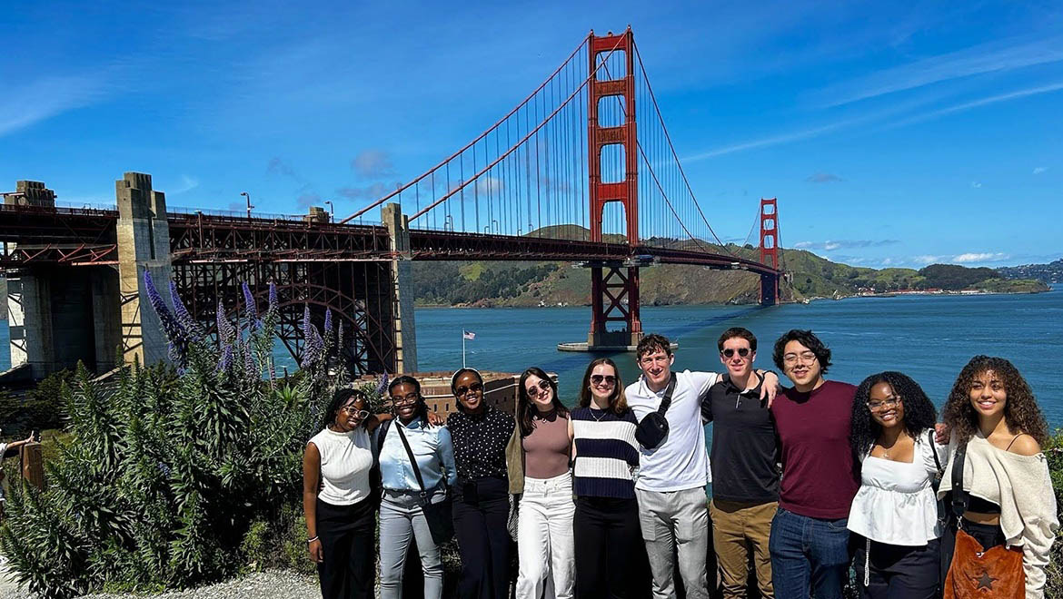 Hartwick College Silicon Valley Fellows with faculty and staff at Golden Gate Bridge