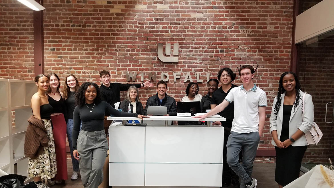 Hartwick College Silicon Valley Fellows with faculty and staff at Windfall headquarters