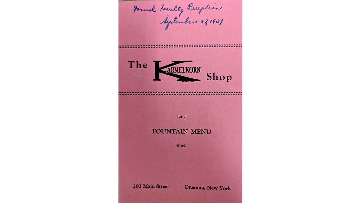 Hartwick College Faculty Reception-1939 Karmelkorn Shop Menu Cover