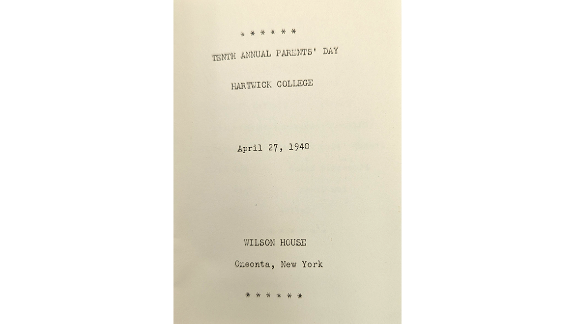 Hartwick College Parents Day- 1940 Menu Cover