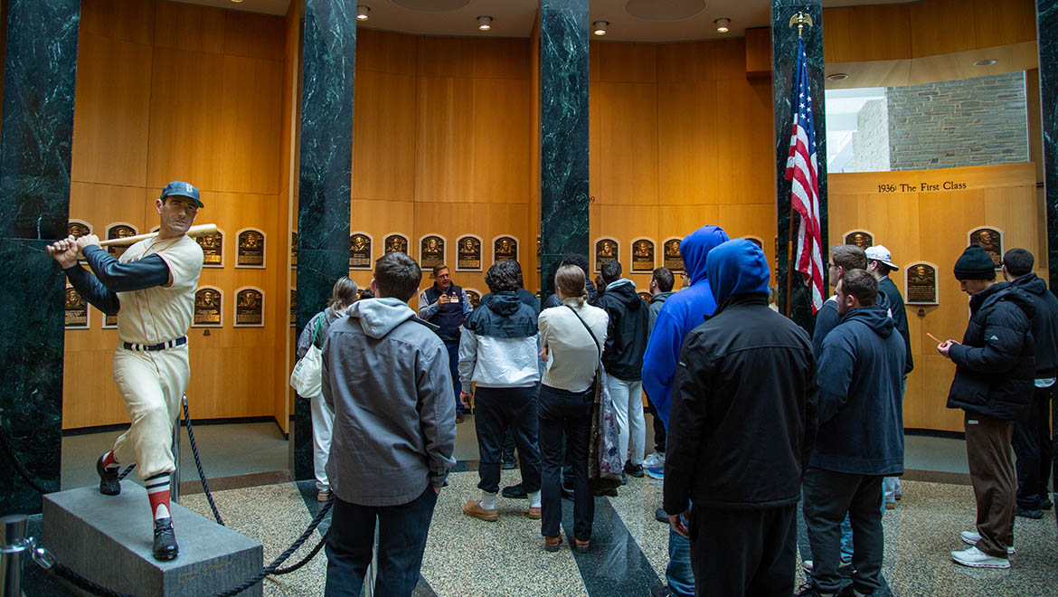 Hartwick College students during tour of Baseball Hall of Fame Museum