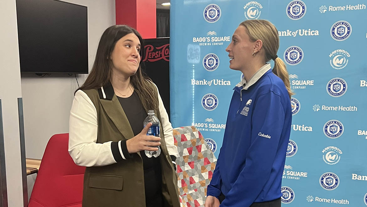 Hartwick College student Tatum Codington '25 with Courtney Perzan VP, Team Business Services American Hockey League
