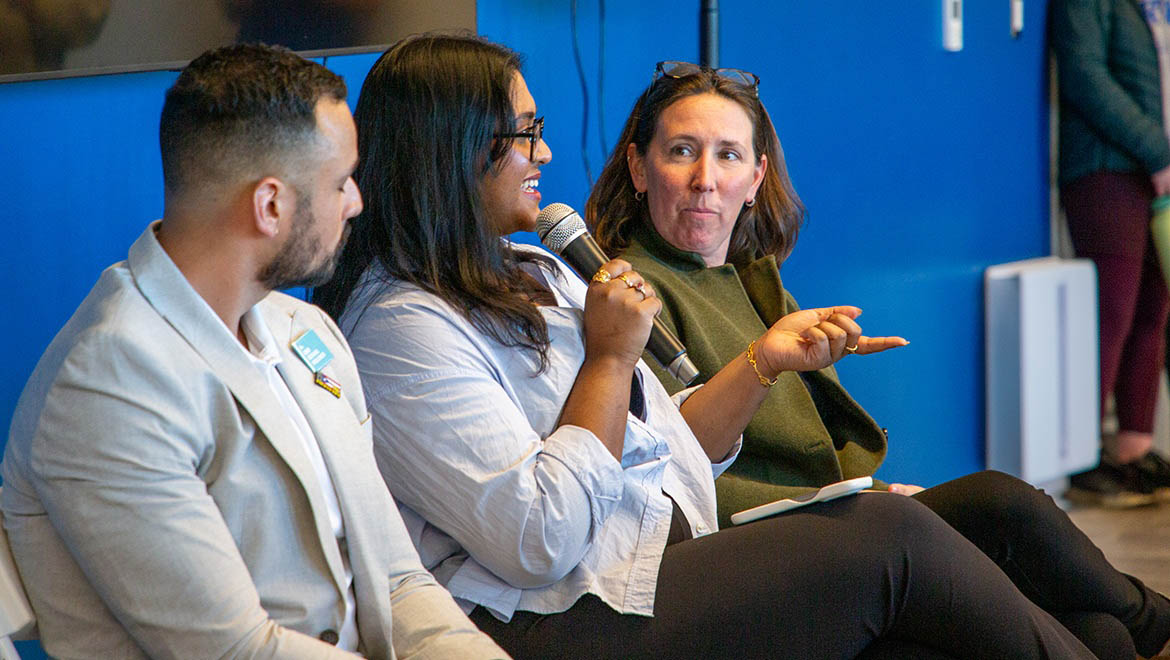 Hartwick Institute of Public Service Gender & Public Service event panelists Jasmin Ahmed ’24, Jennifer Givner ’99, Will Rivera