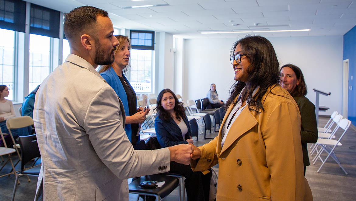 Hartwick Institute of Public Service Gender & Public Service event panelists Jasmin Ahmed ’24, Jennifer Givner ’99, Will Rivera with Professor Laurel Elder