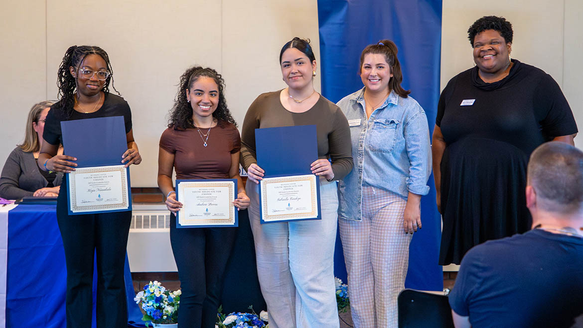 Youth Advocate for Change Award – Gabriella Cardoza ’25, Andrea Devers ’25, Kezia Namakula ’25 with Alicia Richardson and Samantha Lara