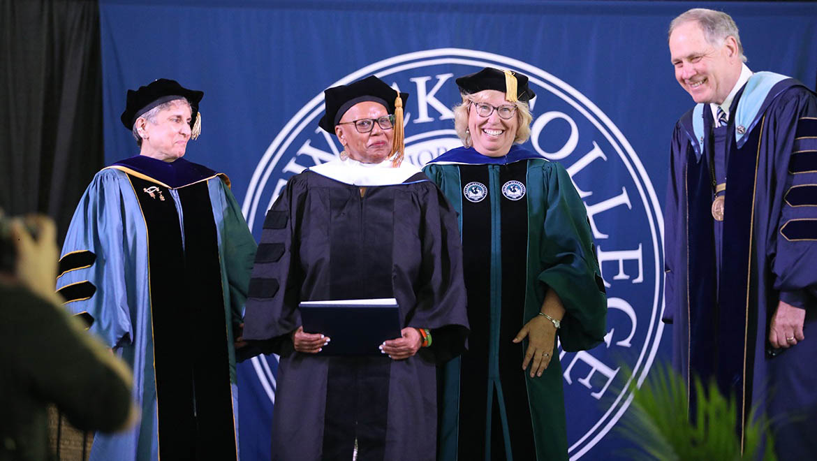 Honorary degree recipient Patricia Spears Jones is a poet, educator, cultural activist and anthologist with Hartwick College President Mullen, Laurel Bongiorno, Vice President for Academic Affairs & Provost, Professor Susan Navarette