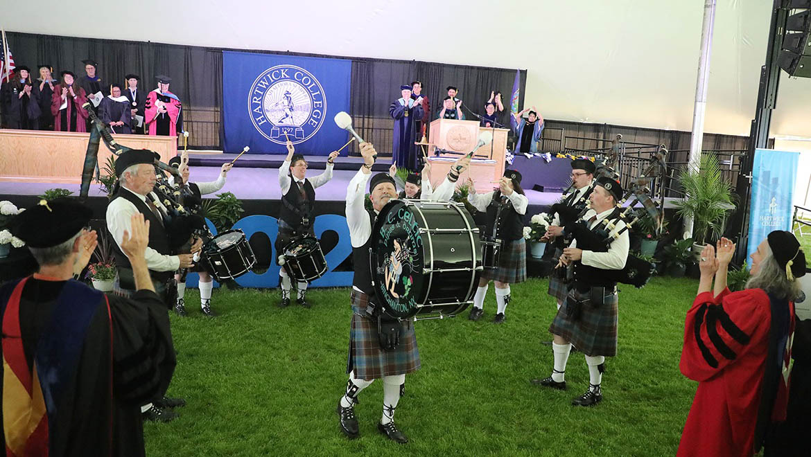 Pipe and Drum band playing at Hartwick College Commencement