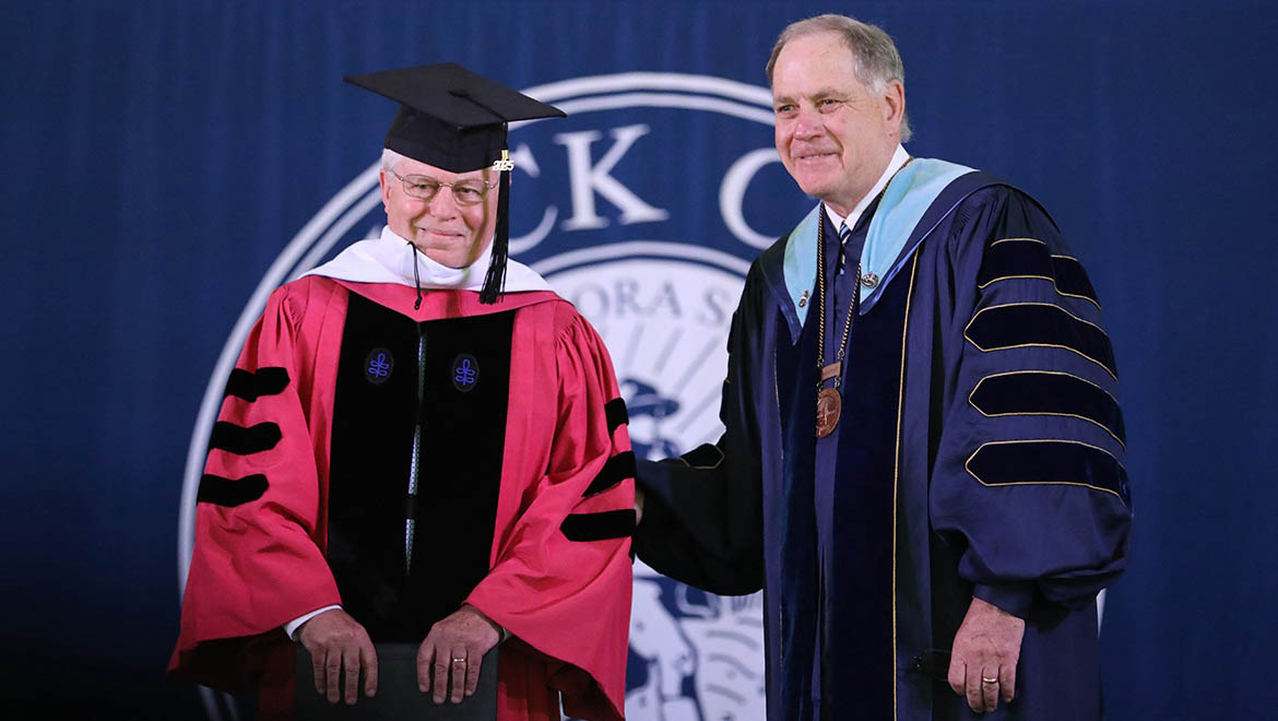 Honorary degree recipient Richard Ekman is President Emeritus of the Council of Independent Colleges and Hartwick College President Mullen