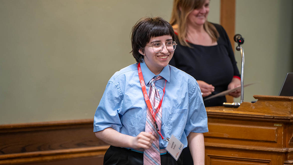 Magnus Scolaro ’28 after making presentation