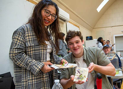 Hartwick College students at Pine Lake making nature prints