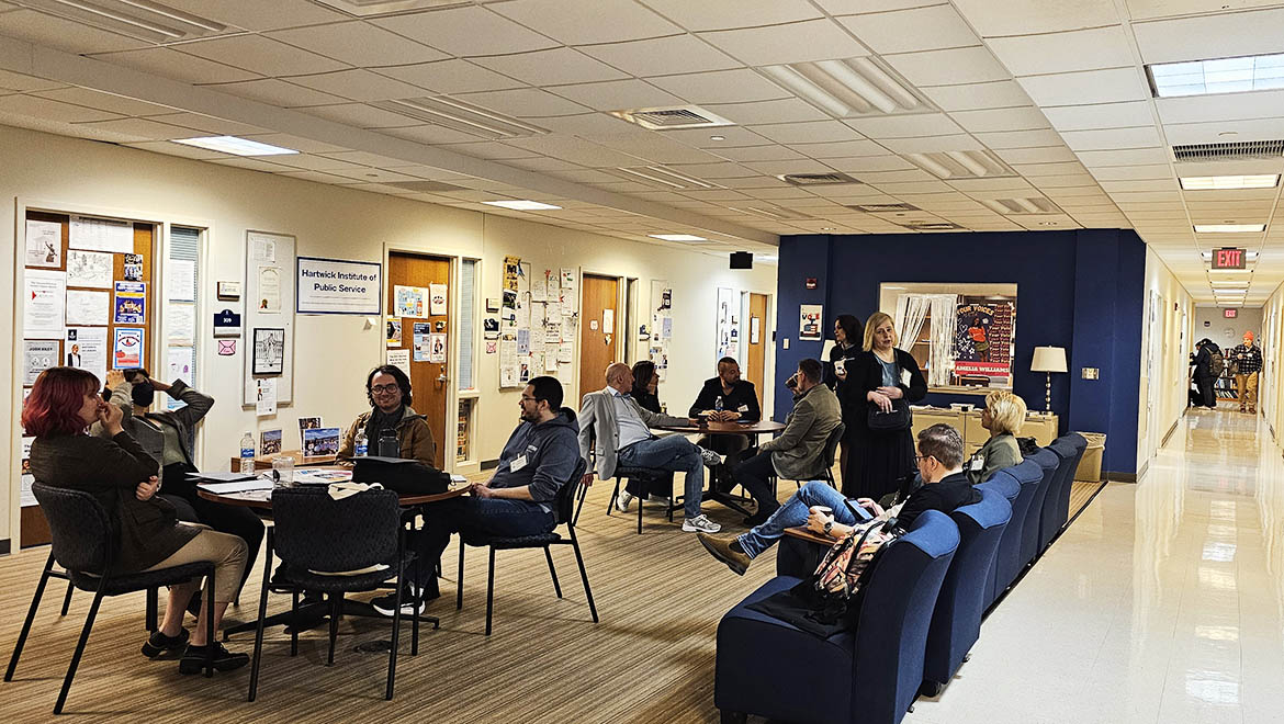 Attendees of Sociology Symposium in lounge at Hartwick College