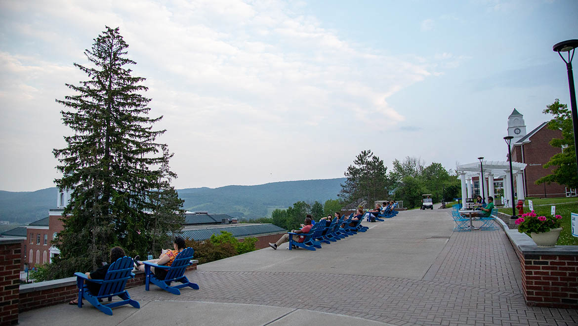 NY State college admission counselors during the NYSACAC Conference on Hartwick College's Founders' Way enjoying the valley view