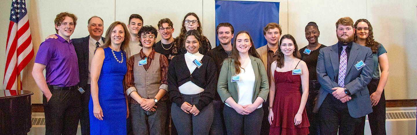 Hartwick College Stephen L. Green Essay Competition students with Professor Elder and President Mullen