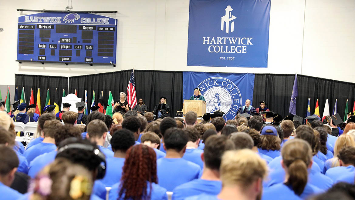 Dr. Laurel Bongiorno, Vice President for Academic Affairs & Provost, speaking during Opening Convocation for the Class of 2029