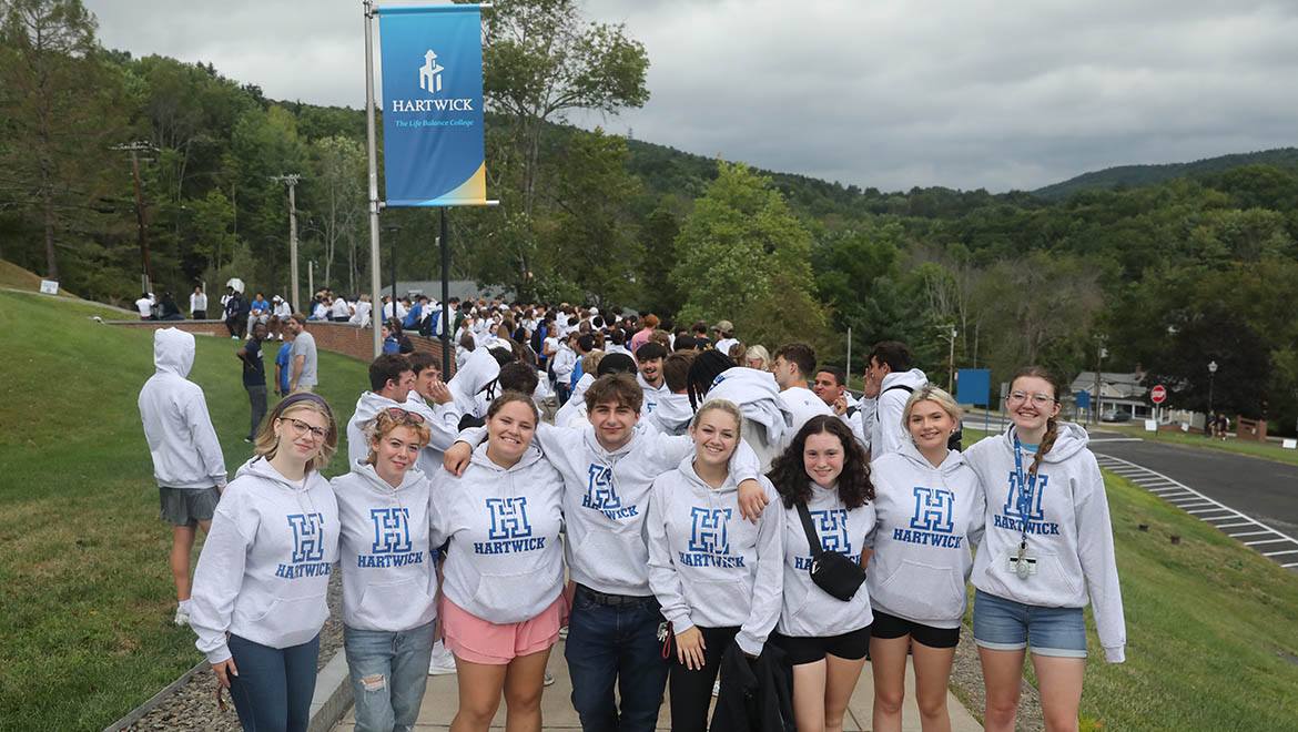 New Hartwick College students on Founders' Way before First Walk