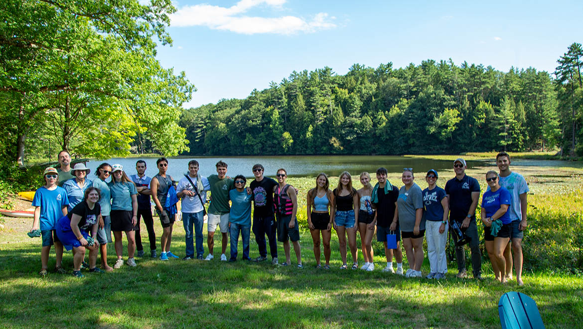 Hartwick College students with Pine Lake Staff gather during Wick Weekend