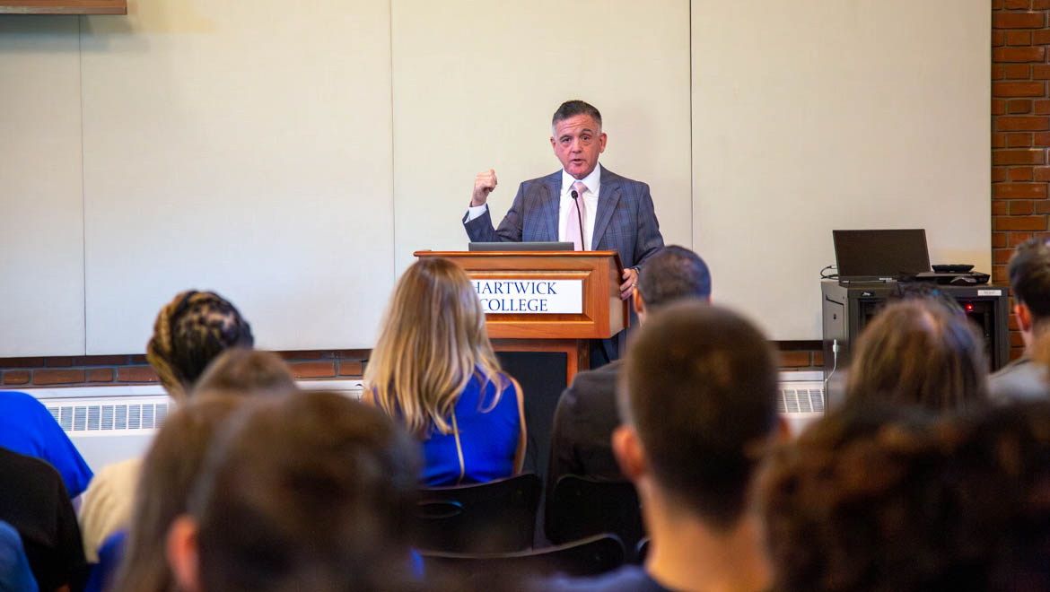 Hartwick College alumnus Geoffrey Corn ’83, the George R. Killam Jr. Chair of Criminal Law and director of the Center for Military Law and Policy at Texas Tech University School of Law presents Constitution Day lecture