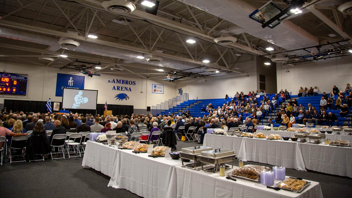 Celebration of the Life of Nick Lambros guests in Lambros Arena, Binder Physical Education Center