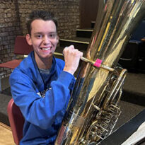 Mitchell Dorosky ’29 with tuba