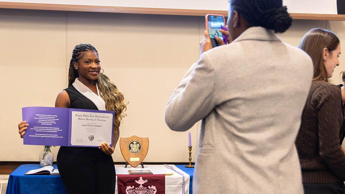 Hartwick College Nursing student after being inducted into Sigma Theta Tau International Honor Society of Nursing