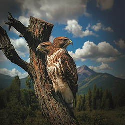 AI generated image of hawks with mountains in background