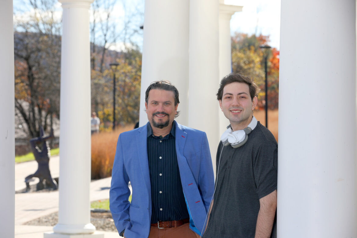 Noah Goldblatt, Hartwick’s executive director for global engagement and Aiden Fatta ’27, a computer science major