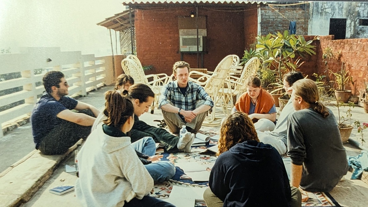 Hartwick College students during J Term during roof-top class in India