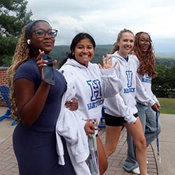 Hartwick College students walking on Founders' Way during First Walk