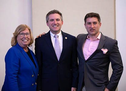 The Leslie G. Rude Memorial Lecture speaker New York State Senator James Skoufis with Hartwick College President-elect Laurel Bongiorno and Assistant Professor of Political Science Matthew Chick