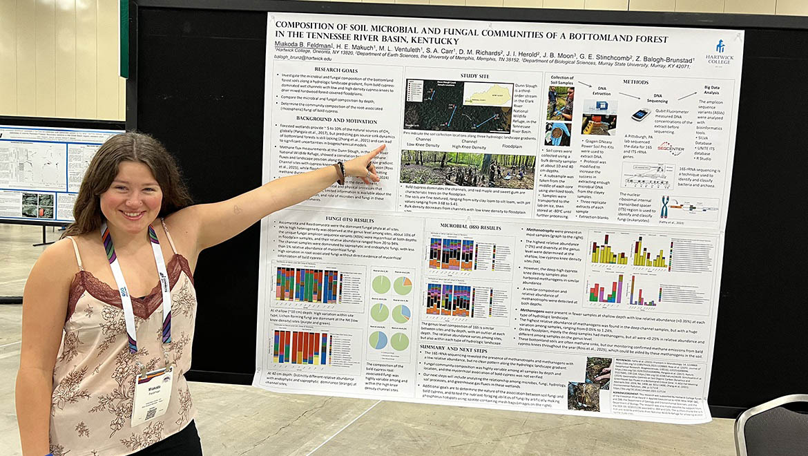 Miakoda Feldman discussing her research during conference