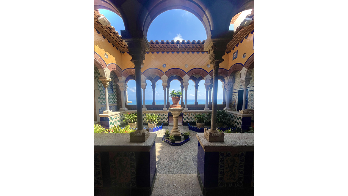 Looking over the Balearic Sea from the balcony of Maricel Palace in Sitges, Spain