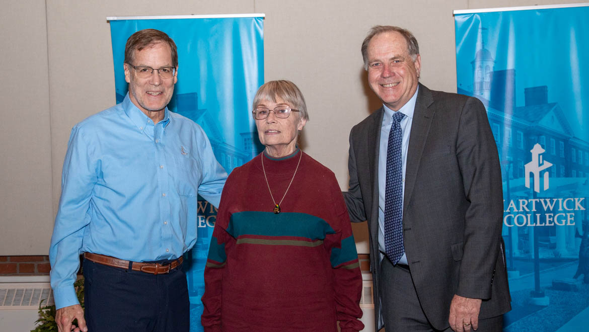 Dale Rothenberger, Aquatic Director/Head Men’s and Women’s Swimming and Diving Coach, Connie Anderson, Professor of Anthropology and President Mullen.