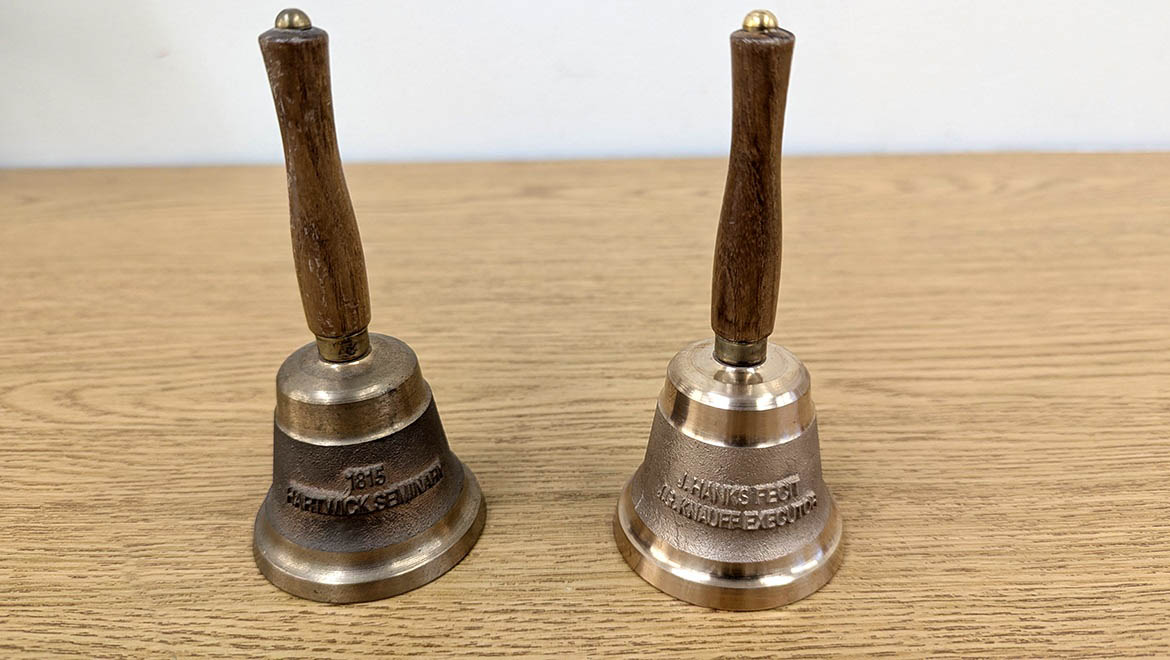 Two examples from the archives of the small replicas given to graduating students at commencement.