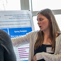 Natalie O’Malley ’27 presenting her sports analytics research