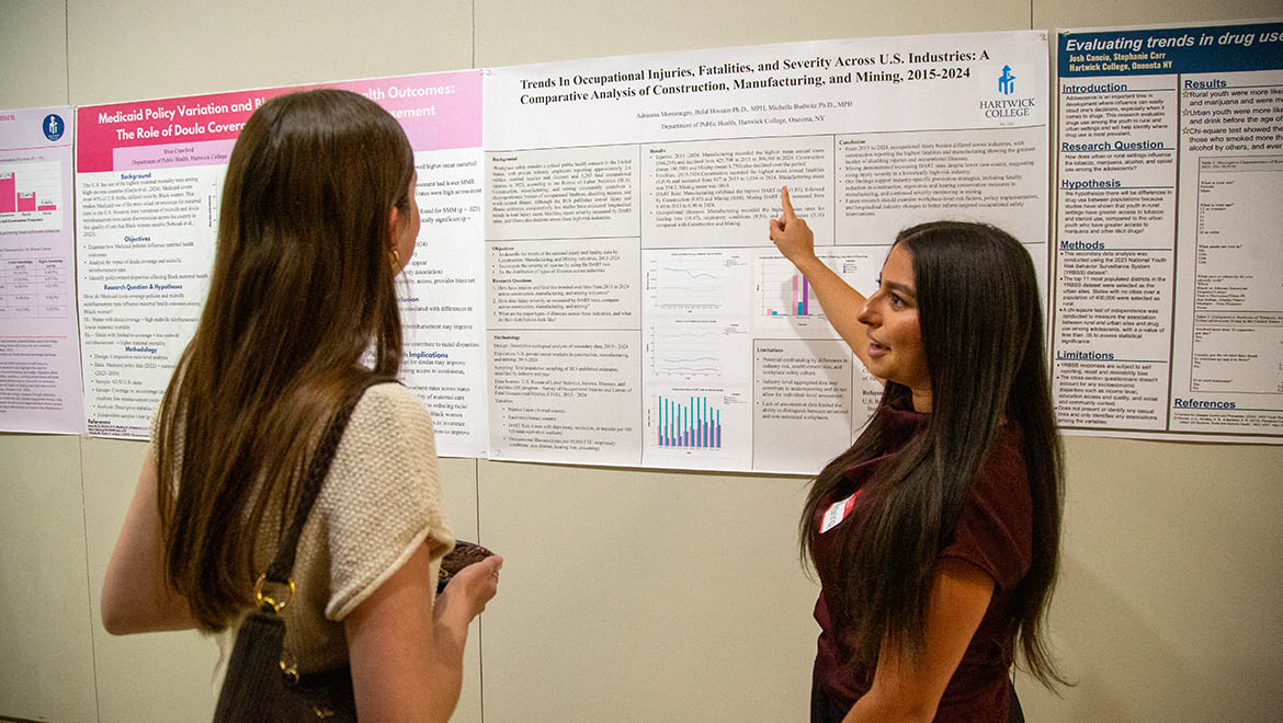 Hartwick student presenting research during Student Showcase