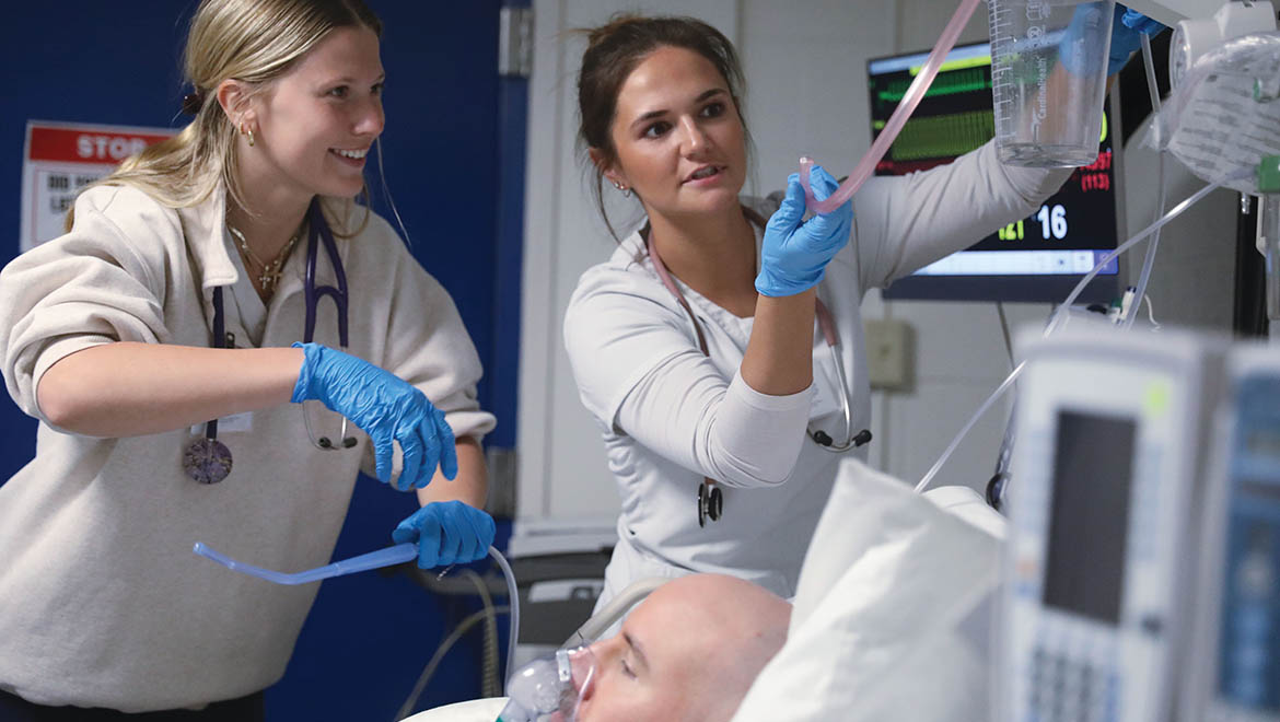 Hartwick nursing students treating emergency response drill patient