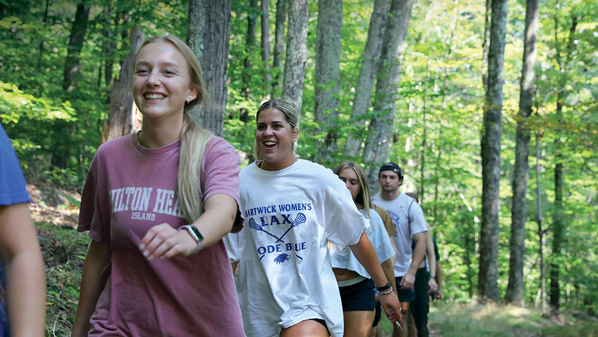 Hartwick students hiking at Pine Lake