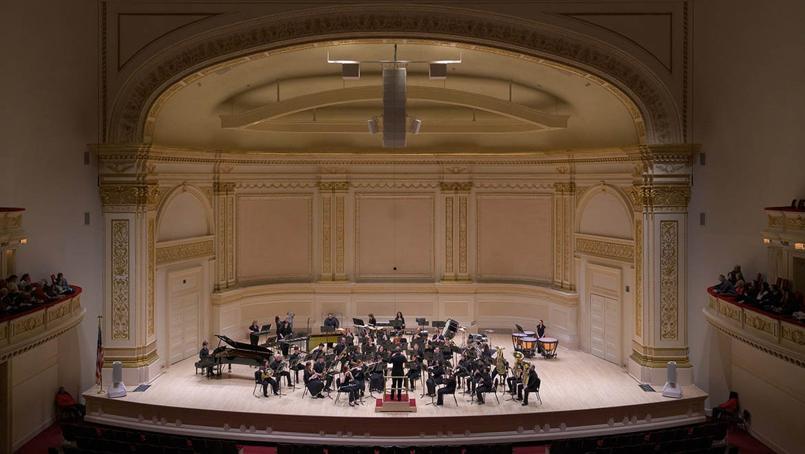Hartwick College Wind Ensemble on stage at Carnegie Hall