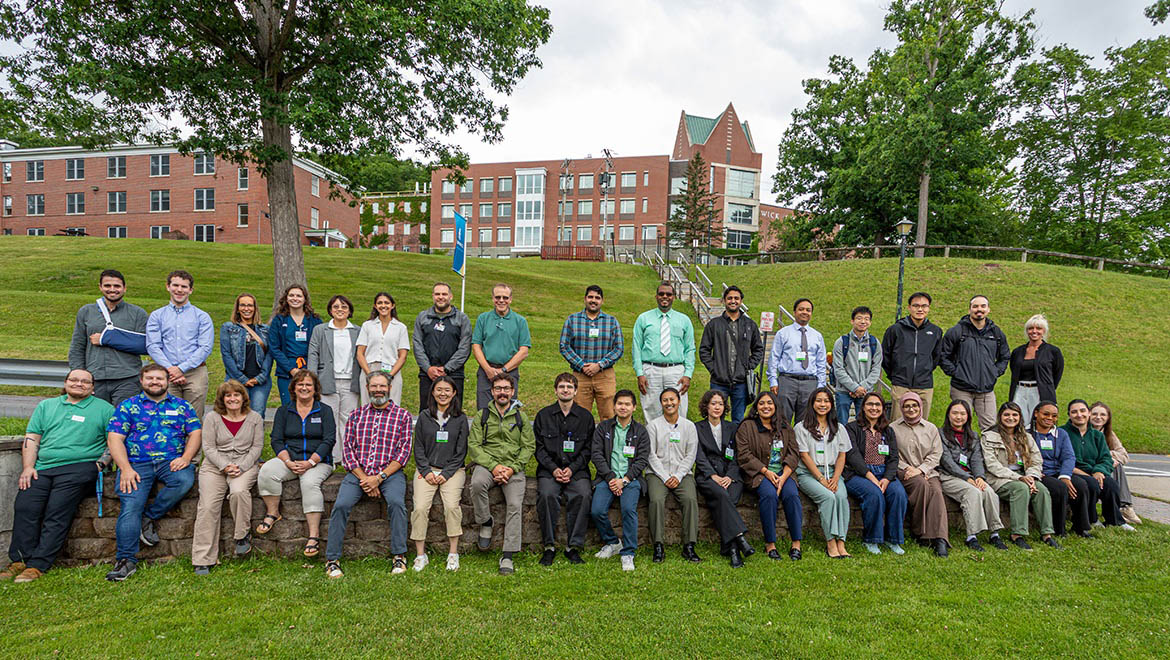 Brent R. Nicklas School of Nursing faculty and staff with Bassett Healthcare Network professionals and 29 resident physicians photo on the Hartwick College campus outside the simulation lab.