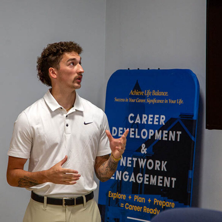 Photo of Hartwick student presenting at Internship Showcase