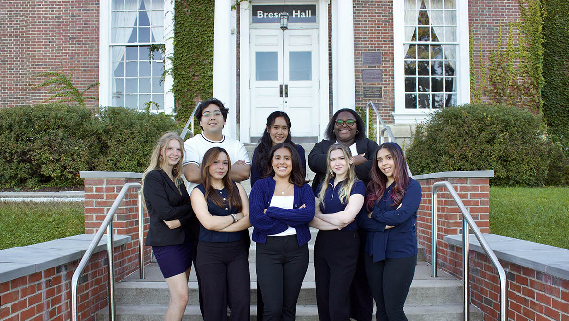 Members of SGA Executive Board in front of Bresee Hall, Hartwick College